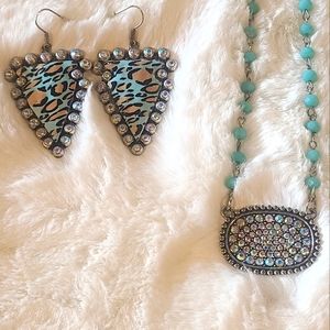 Multi Color Rhinestone Necklace & Earrings Set